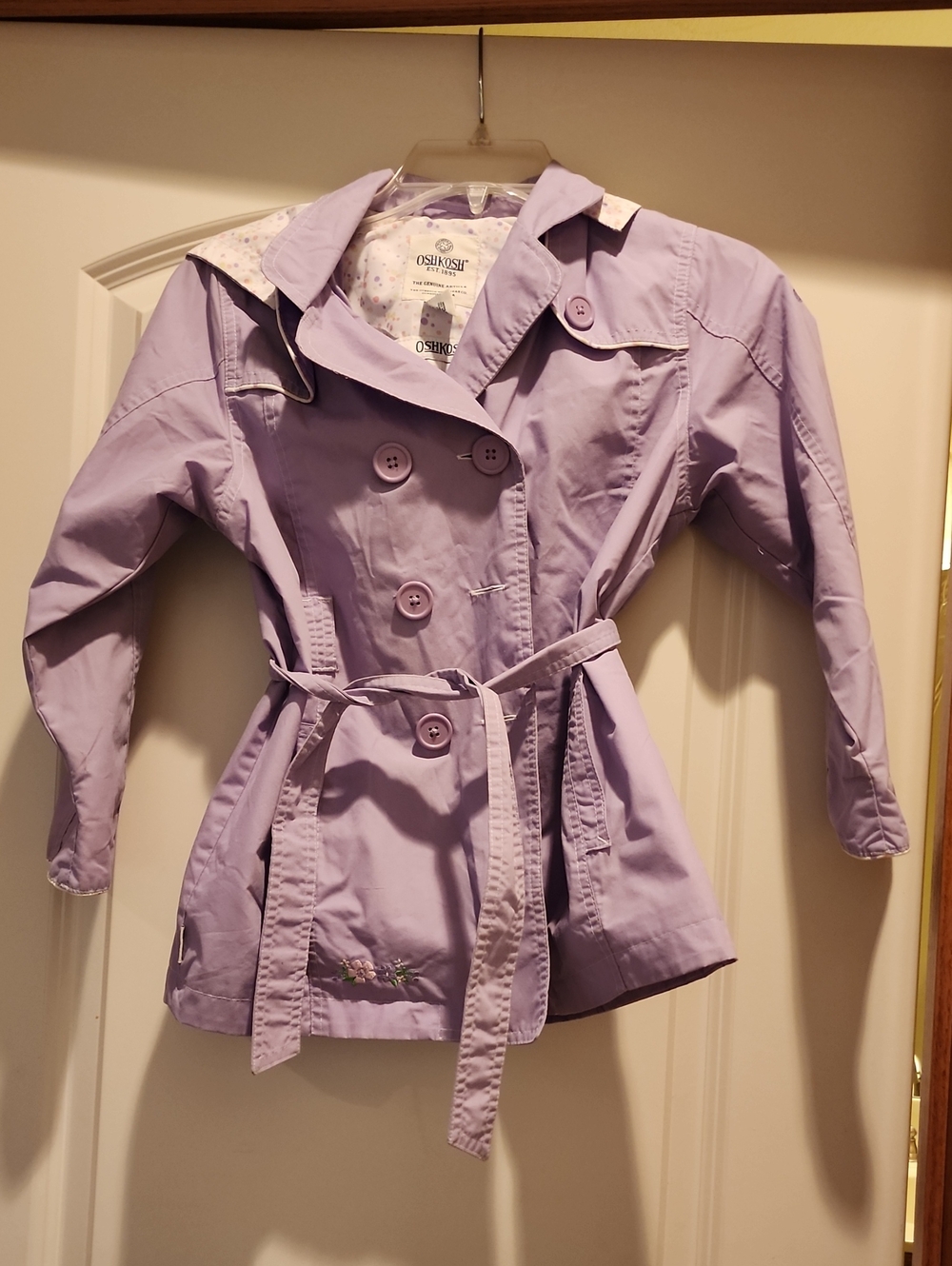 OshKosh B'gosh Lavender Double Breasted Hooded Trench Coat Jacket Girls 6X Retro